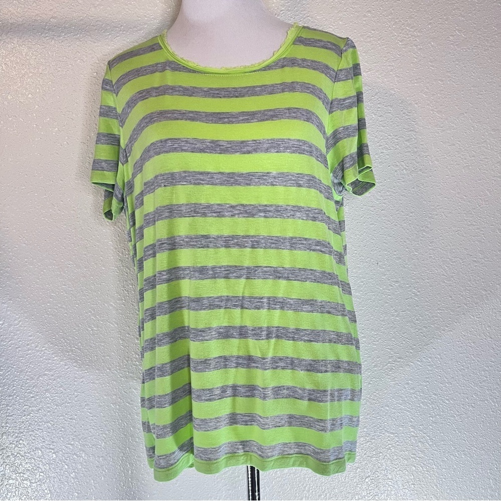 Two by Vince Camuto Scoop Neck Short Sleeve Tee T-shirt High Low Striped Top